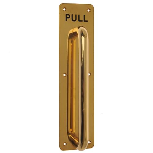 7048 225MM POL. BRASS PULL HANDLE ON PLATE ENGRAVED 'PULL'